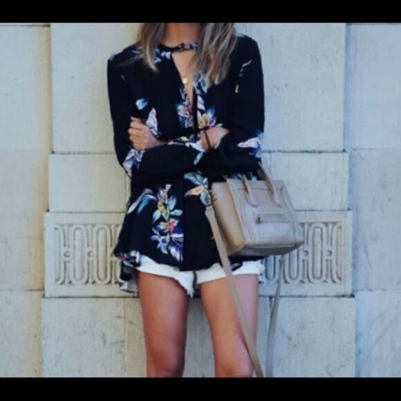 Free People Black Tropical Floral Tunic Top - Picture 4 of 8